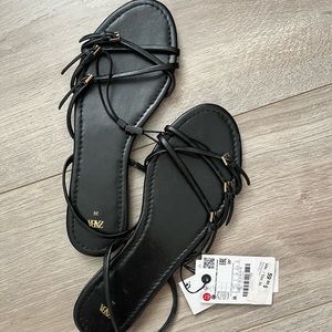 Zara Black Strappy Flat Sandals
